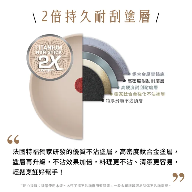 【Tefal 特福】法國製 香草牛奶系列28CM不沾鍋平底鍋+玻璃蓋