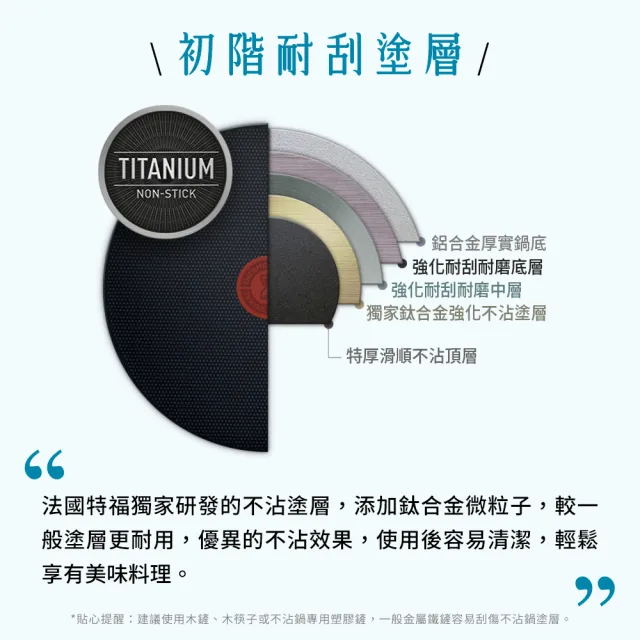 【Tefal 特福】MOMO獨家 法國製水星系列28CM不沾鍋炒鍋+玻璃蓋