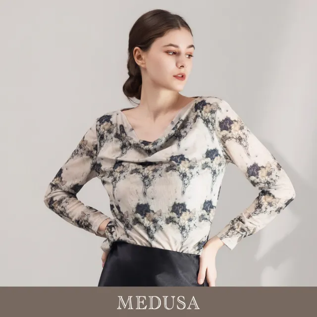 【MEDUSA 曼度莎】現貨-台灣製 柔霧印花垂墜長袖上衣（M-XL）｜女長袖上衣 休閒上衣 氣質印花(701-56301)