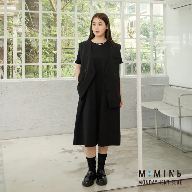 【M：MINb】極簡側口袋H型連身洋裝(黑色/中大尺碼女裝/大尺碼女裝/XL女裝/大尺碼洋裝)