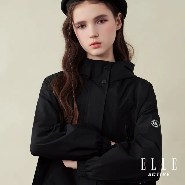【ELLE ACTIVE】女款 防潑水連帽機能外套-黑色(EA25A2W6102#99)