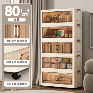【GOOD VIBE LIVING 好氣氛家居】80CM五層多功能摺疊雙開門帶輪收納櫃/置物櫃(抽屜櫃/收納箱/收納架/層架)