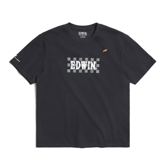 【EDWIN】男裝 吸濕排汗賽車旗短袖T恤(黑色)