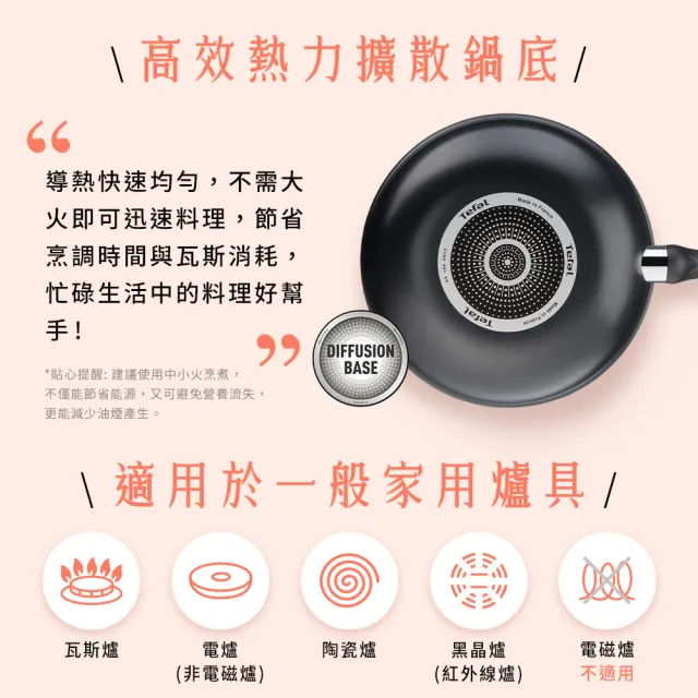 【Tefal 特福】MOMO獨家 法國製好食系列不沾鍋3件組(28CM炒鍋+主廚刀15CM+剪刀)