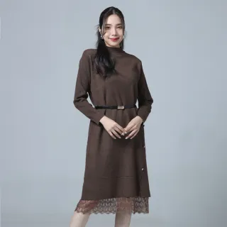 【MON’S】簡緻蕾絲拼接針織洋裝