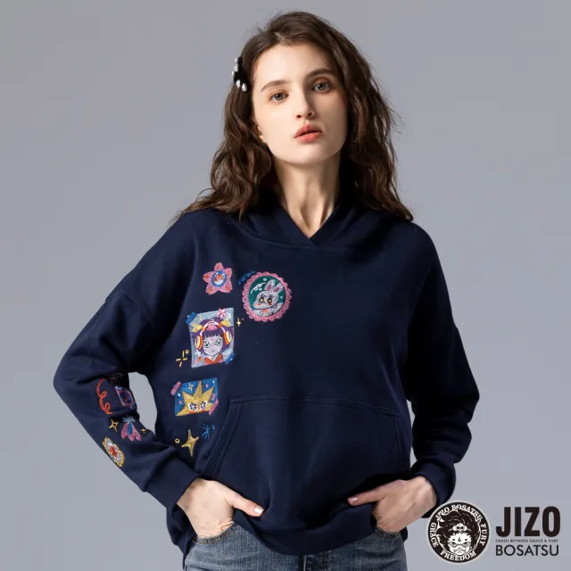 【BLUE WAY】女裝 金魚姬拼貼相框貼布繡厚帽T 長袖 上衣-地藏小王（其他規格）