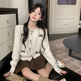 【AS 梨卡】女裝 外套 毛衣 針織 單排扣毛衣 寬鬆外套 保暖外套 長袖毛衣 百搭針織衫 ES017