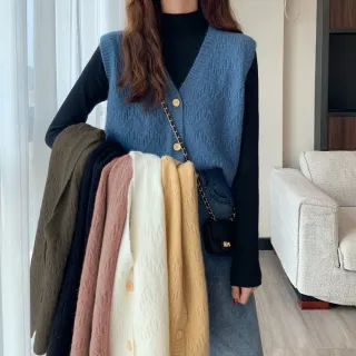 【AS 梨卡】女裝 毛衣 針織馬甲 綿羊絨 針織背心 毛衣背心 V領針織 韓版上衣DR163(針織背心 V領)