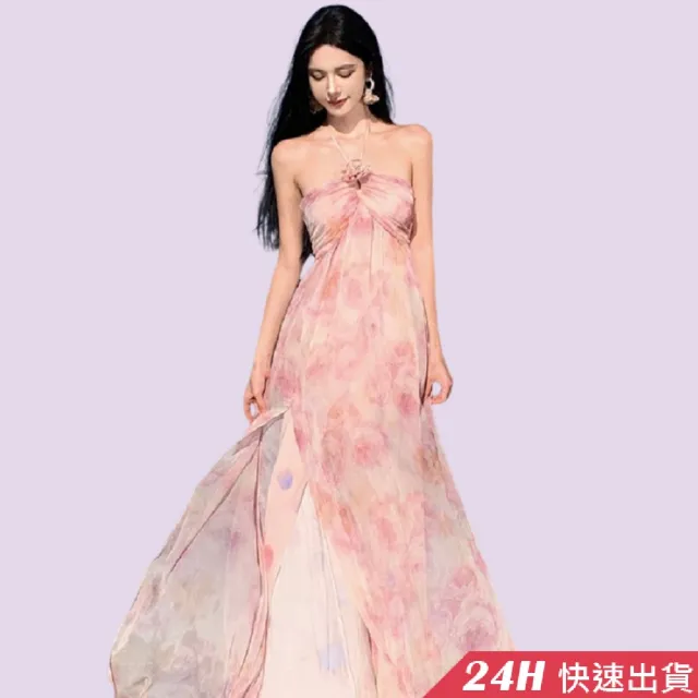 【AS 假日泳裝】洋裝 連身裙 碎花洋裝 露背連身裙 雪紡紗洋裝 辣妹洋裝 氣質連衣裙 顯瘦連衣裙 C6599