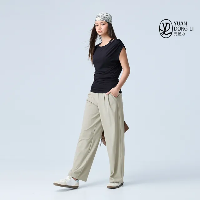【YUANDONGLI 元動力】西褲造型顯瘦速乾闊腿褲(兩色;S-L;4254336709)