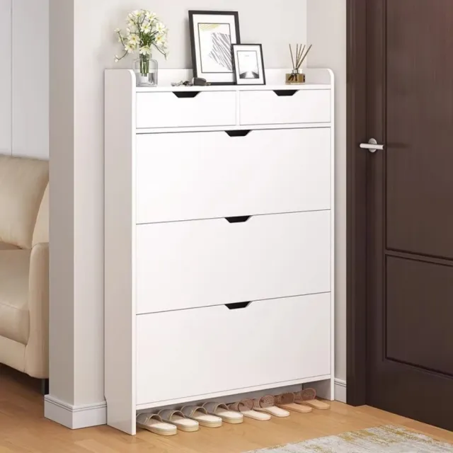 【銘利萊】翻鬥款鞋櫃 家用窄型落地靠牆鞋櫃 收納神器櫃 大容量超薄玄關 簡易鞋櫃(暖白色100*17*115)