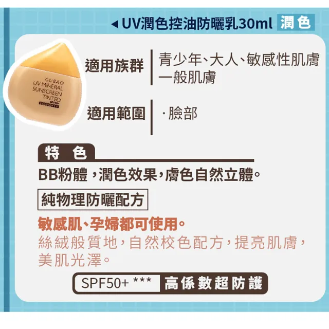 【古寶無患子】任選3款 UV防曬乳30mlX3入(臉部防曬/物理性防曬/海洋友善/敏感肌適用/遮瑕防曬)