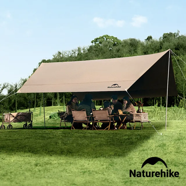 【Naturehike】云霄Lite150D黑膠防水遮陽天幕 附帳桿 六邊形400x292cm WS015(台灣總代理公司貨)