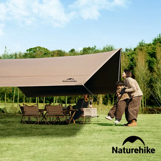 【Naturehike】云霄Lite150D黑膠防水遮陽天幕 附帳桿 六邊形500x380cm WS015(台灣總代理公司貨)