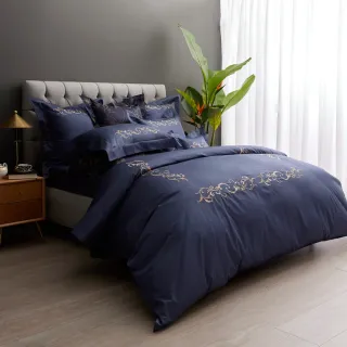 【WEDGWOOD】100%長纖棉刺繡 薄被套床包枕套四件組(特大任選｜60支300織)