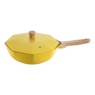 【八角維京】奈米銀抗菌加工 不沾鍋 30cm炒鍋 IH爐可用鍋-贈原廠抗菌鋁蓋(檸檬黃)