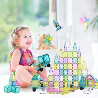 【i-Smart】Playmags 美國豪華彩色透光磁力積木片(106+15配件含收納盒｜磁力積木｜磁吸積木｜益智玩具)