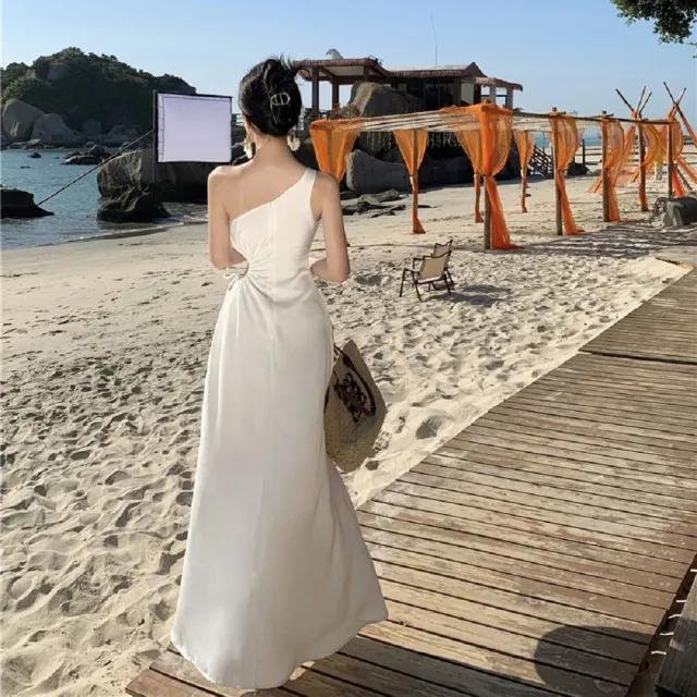 【AS 梨卡】洋裝 連身裙 小仙女 洋裝喜宴 收腰長洋裝 白色長洋裝 知性洋裝 辣妹洋裝  C6588