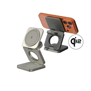 【ADAM 亞果元素】Mag 3 Pro Qi2 15W 折疊式三合一旅行磁吸無線充電座(無線/Magsafe)