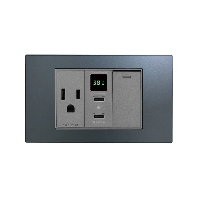 【易智快充】AC安全插座+38w USB+開關(多種模組任選-金屬霧面磁吸面板-易智系列)