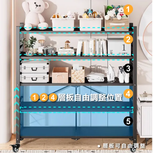 【ONE HOUSE】五層100寬_可調層板  洛克巨型免安裝摺疊置物架(免組裝/收納櫃/收納架/層架/鐵架/書架)