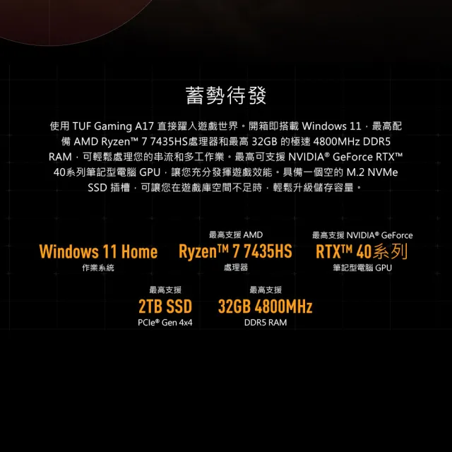 【ASUS】升級2TB組★17.3吋R7 RTX4050電競筆電(FA707NUR-0022B7435HS/R7-7435HS/16G/512G/W11)