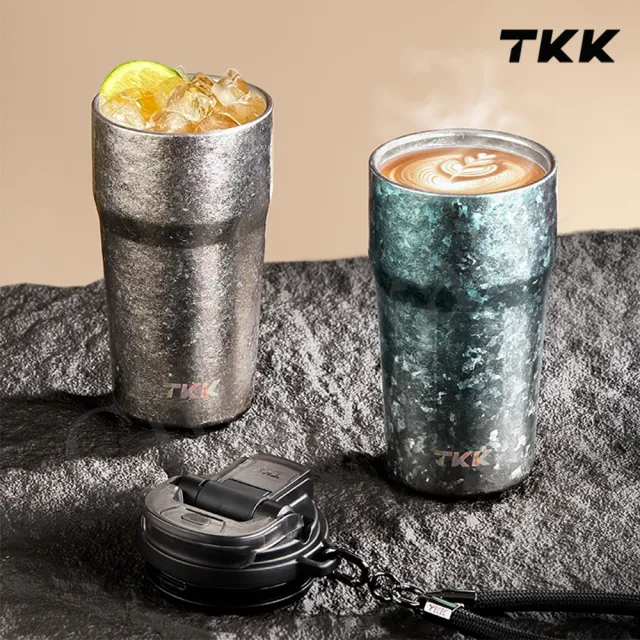 【TKK】洛奇系列 純鈦Ti 咖啡杯 保溫杯 隨身杯 630ML-禮盒組(提繩+直飲+吸管)