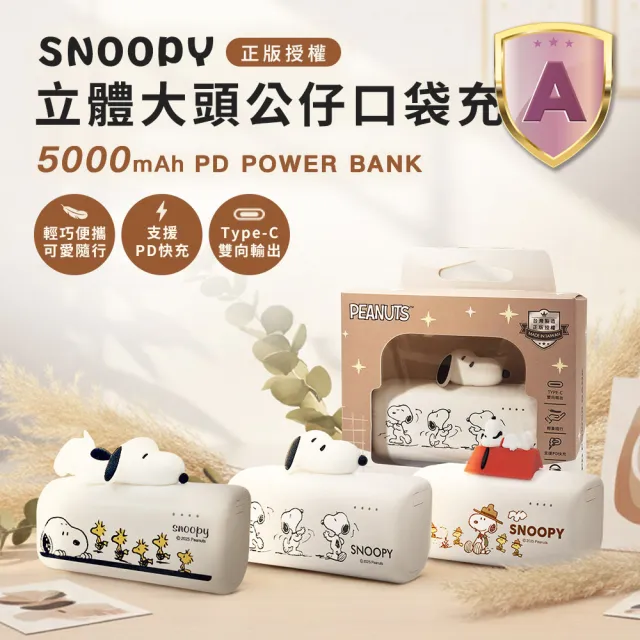 【SNOOPY 史努比】Type-C 立體口袋充行動電源 5000mAh (PSN-159)