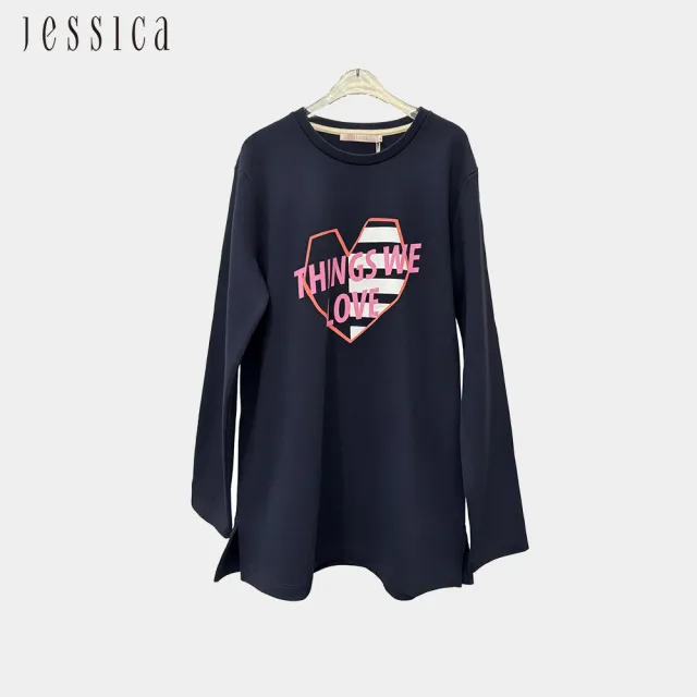 【JESSICA】百搭英文愛心印花圓領棉T上衣(藍)244617