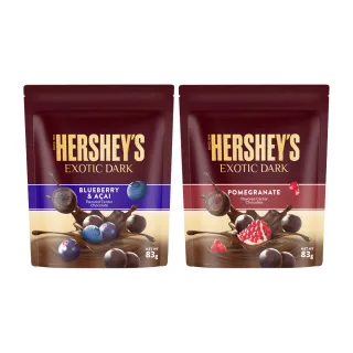 【Hersheys 好時】Exotic Dark水果軟餡夾餡黑巧克力(83g/包 巴西莓及藍莓夾餡/紅石榴夾餡)