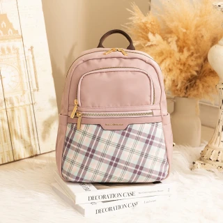 【金安德森】UNIQUE經典格紋 多功能隔層後背包(薰光粉)