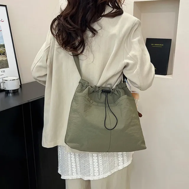 【Starshop】雙11 旅行百搭尼龍水桶包 大容量束口側背包 斜挎包 托特包 相機包 帆布包 通勤包女(
