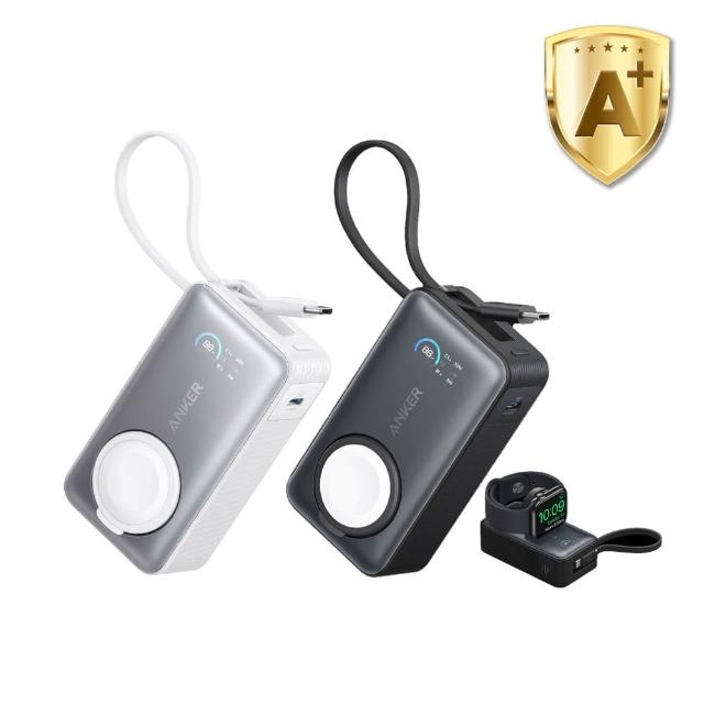 【ANKER】授權直營 A1657 行動電源 for Apple Watch 10000mAh 35W 黑/白(Wh標示/自帶線/可充Airpods)