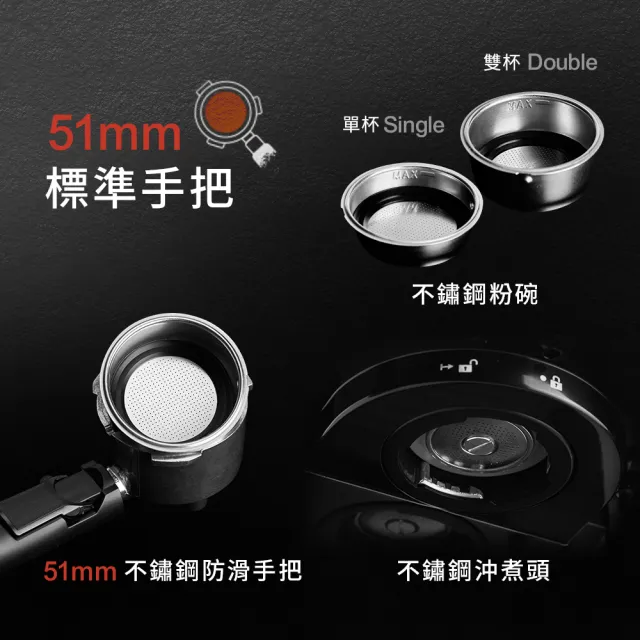 【HERAN 禾聯】LED微電腦觸控半自動義式咖啡機(HCM-15XBE10)+Nespresso膠囊咖啡專用手柄(智能電子式顯示)