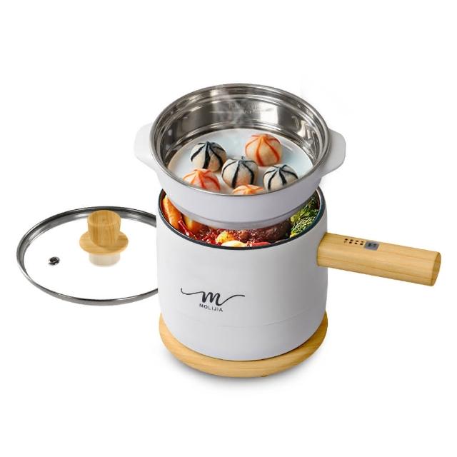【MOLIJIA 魔力家】1.8L-M17 多功能美食料理不沾快煮電火鍋/煮飯/蒸煮鍋-木紋款(BY011017)
