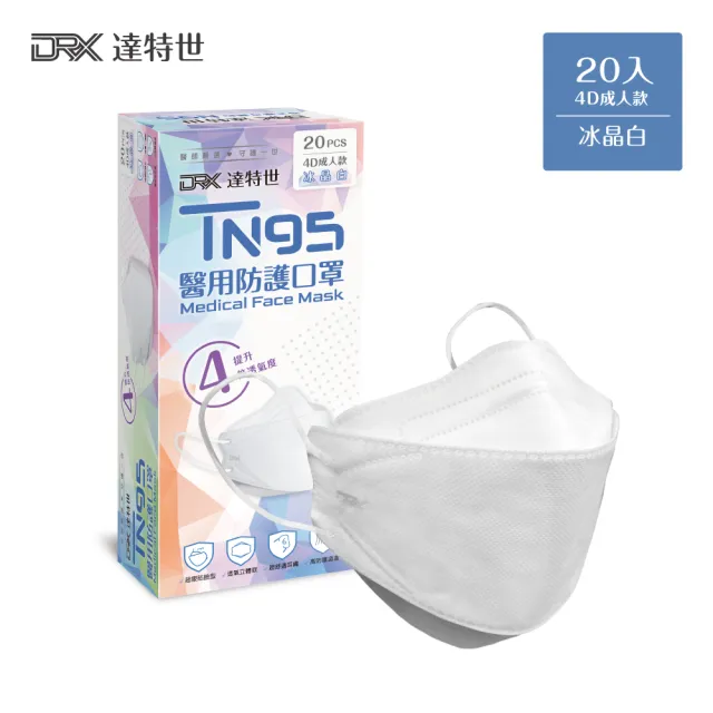 【DRX 達特世】TN95醫用4D口罩-冰晶白-成人20入/盒