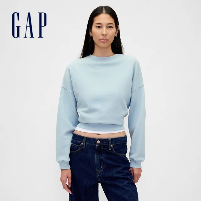 【GAP】女裝 圓領大學T-淡藍色(548299)