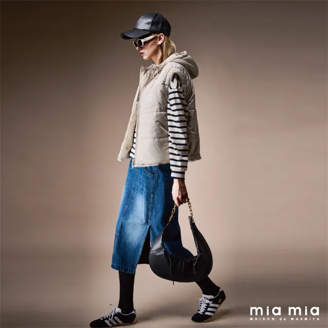 【mia mia】腰頭剪裁開衩牛仔裙