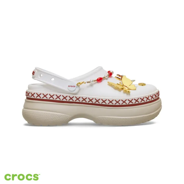 【Crocs】中性鞋 馬上顯高 經典堆堆洞洞鞋 Stacked Clog克駱格 白色/米色(213113-0PZ)