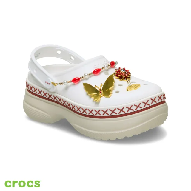 【Crocs】中性鞋 馬上顯高 經典堆堆洞洞鞋 Stacked Clog克駱格 白色/米色(213113-0PZ)