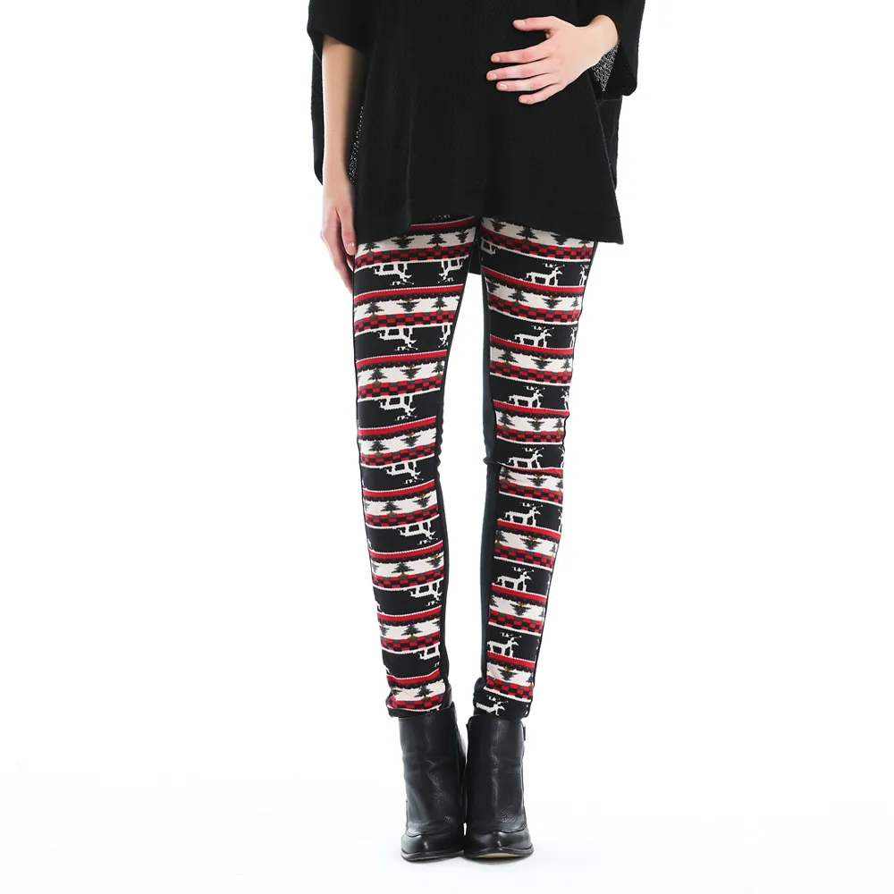 【Gennies 奇妮】聖誕風刷毛長褲(孕婦褲 親膚 保暖 一體成型 無痕褲頭)