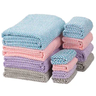 【百鈴】Aqua格紋快乾舒適吸水巾+吸水防滑地墊(吸水巾/毛巾/浴巾/方巾/擦頭巾/包頭巾)