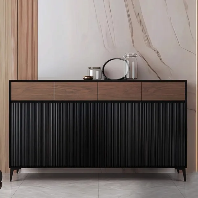 【TAMZU 潭祖】鞋櫃家用 一體靠牆儲物櫃 意式輕奢玄關櫃 收納櫃(胡桃色+黑色四門四抽 160*35*110)