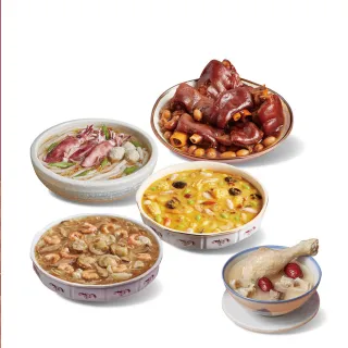 【錦霞樓】年菜5件組/小卷炊粉+金沙海鮮羹+豬肚雞湯+花生豬腳+經典海鮮羹(3-4人加菜組/現貨搶先吃/賞星鮮)