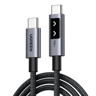 【綠聯】綠聯 小機器人 100W 雙USB-C 深空灰 充電線/傳輸線 3公尺(UGREEN/PD快充/Type-C/編織線/C-C/3M)
