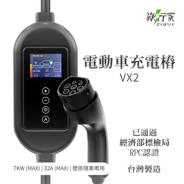 【EVOLUX 綠行家】VX2 歐規 Type2 32A 7KW 電動車充電樁 壁掛式 家用充電樁 IP55 隨車