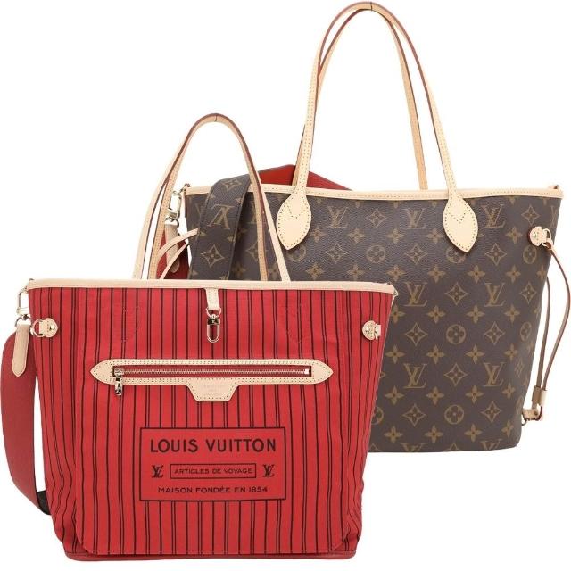【Louis Vuitton 路易威登】M12257 Neverfull Inside Out MM 老花帆布雙面紅色托特包(托特包 雙面用 老花)