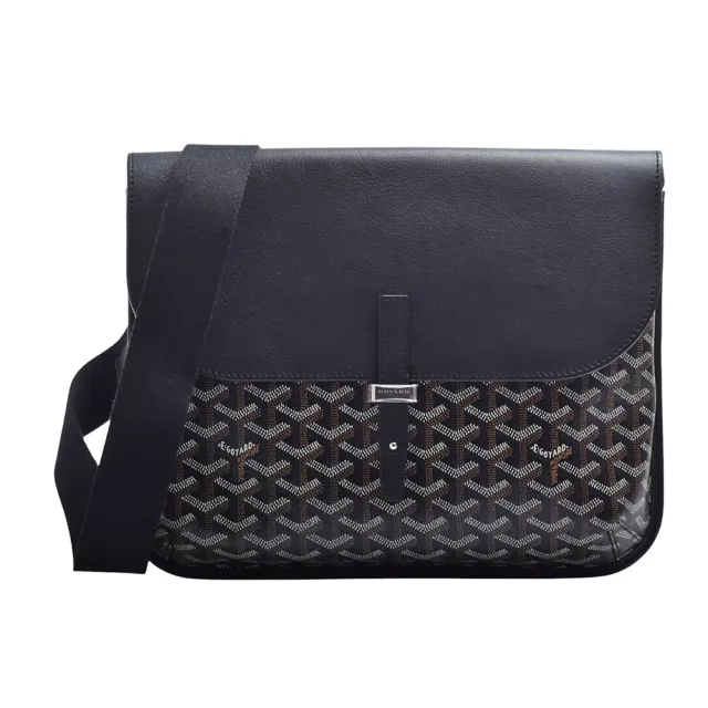 【GOYARD 高雅德】經典COURSIER系列滿版LOGO手工帆布斜背/信差包(黑色COURSIMMLTY01-BLK)