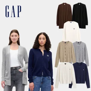 【GAP】女裝  Logo刺繡圓領/V領針織外套-多款任選(793851&820738&793619)