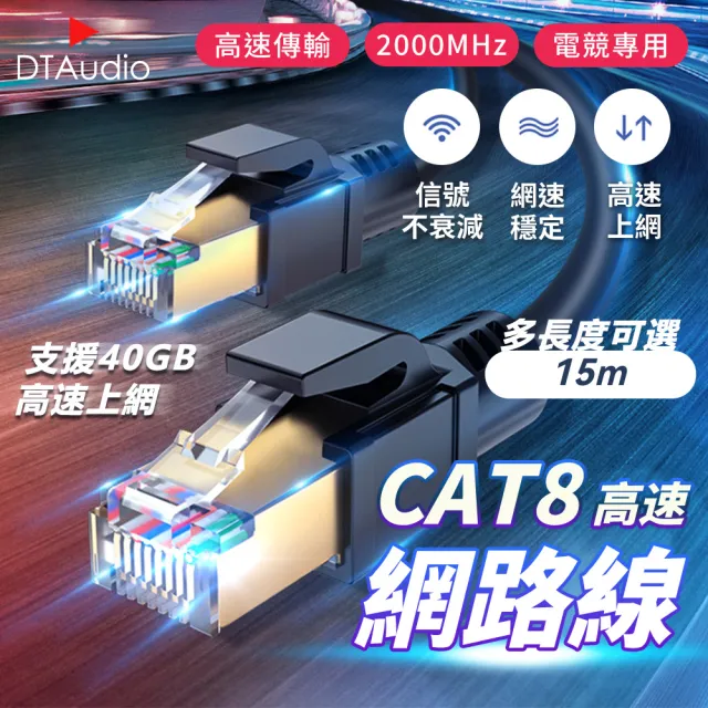 Cat.8 光纖網路線 15m(網路線 鍍金頭 高速網路線 分享器 數據機 機上盒 電競專用)